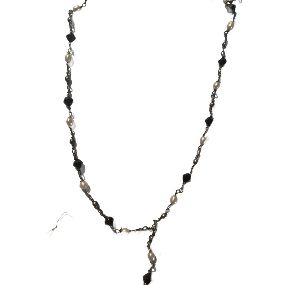 F*cking Fierce Black & Pearl Drop Necklace Y2K Y Necklace